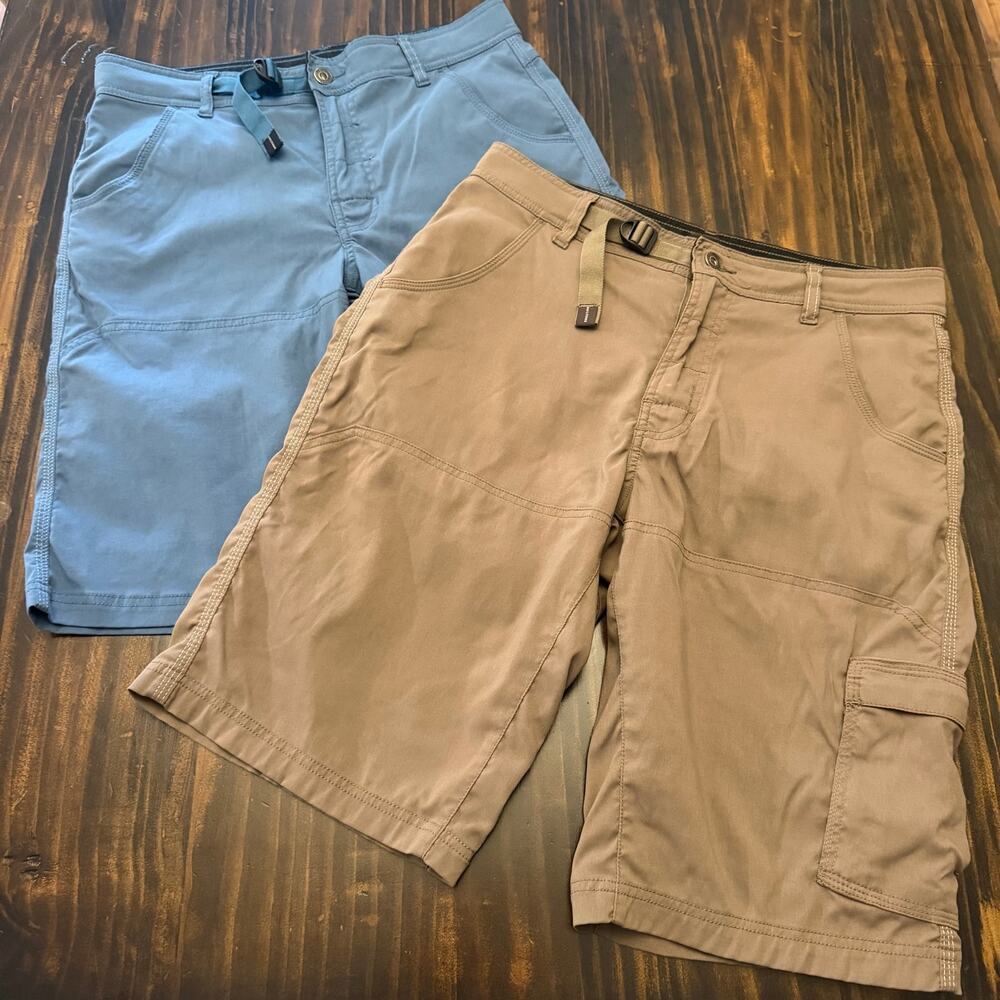 Prana Shorts Set of 2 Tan and Blue Men's Size S